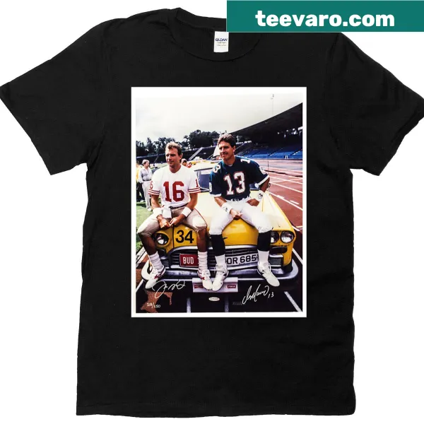 T-shirt featuring names Dan Marino and Joe Montana