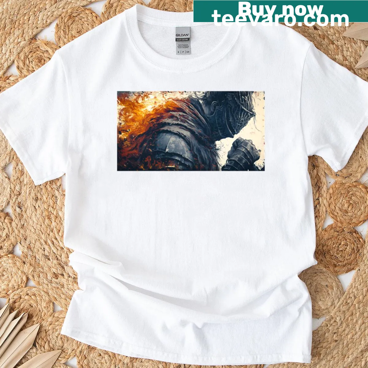 Oversized T-shirt featuring a dark fantasy knight design — on a men's t-shirt