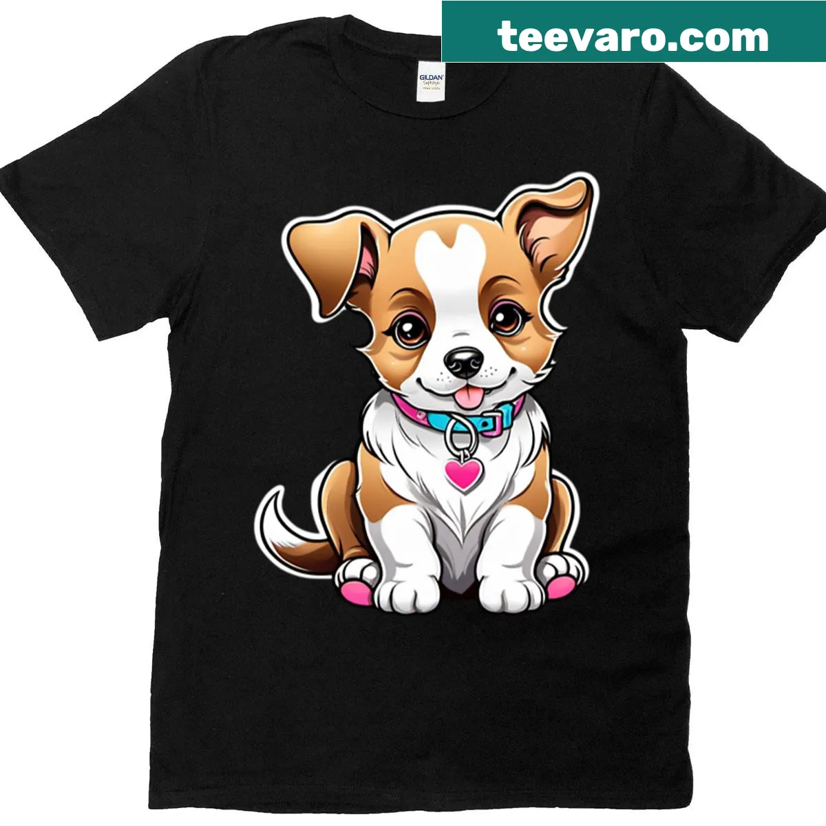 T-shirt with cute digital illustration of a kawaii puppy — on a men's t-shirt
