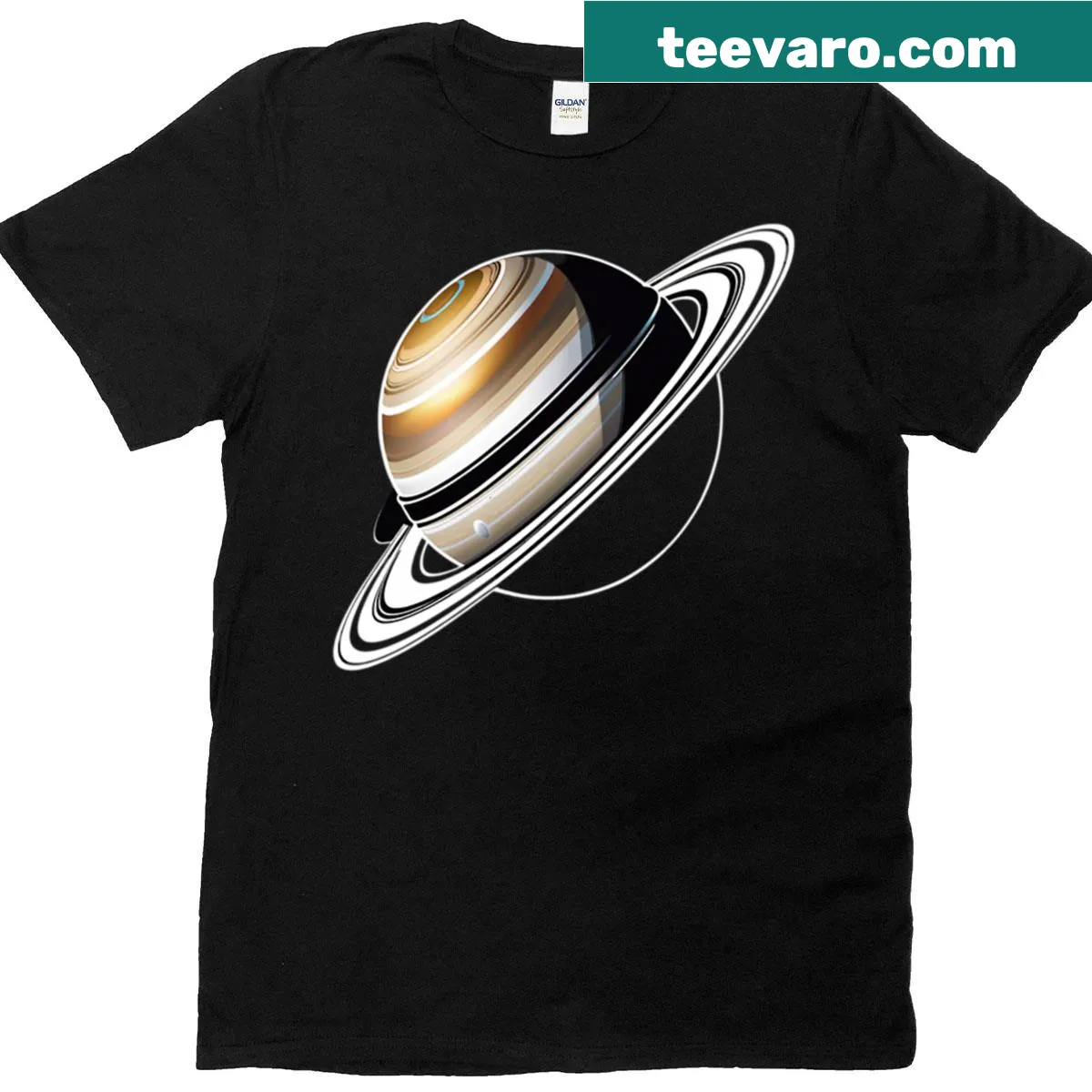 Oversized T-shirt featuring a detailed illustration of Saturn — on a men's t-shirt
