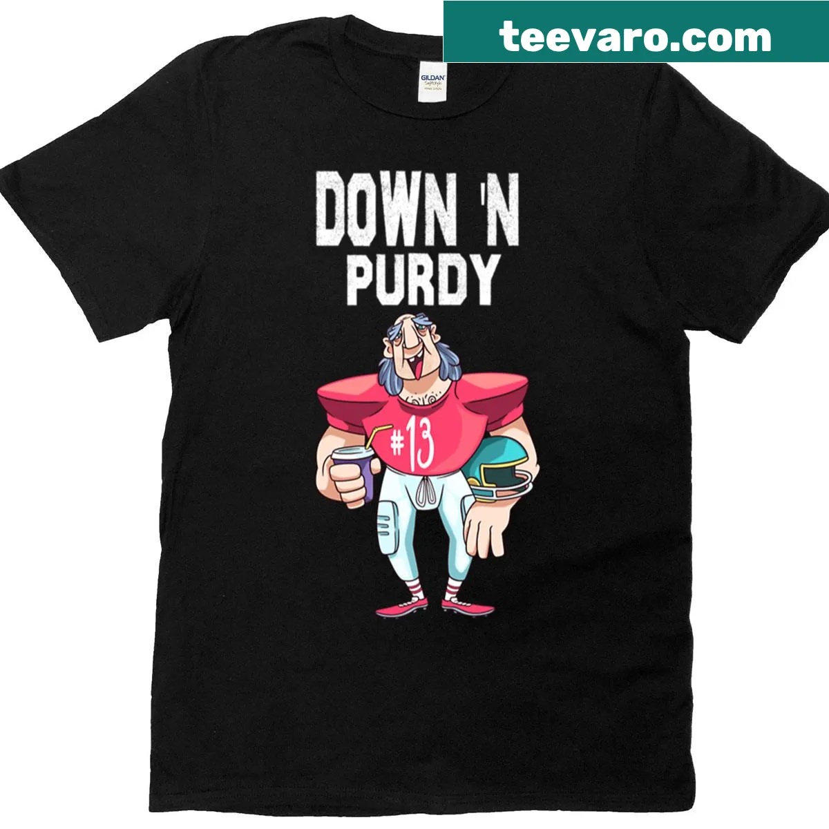 Brock Purdy American Football T-shirt with number 13 — on a men's t-shirt