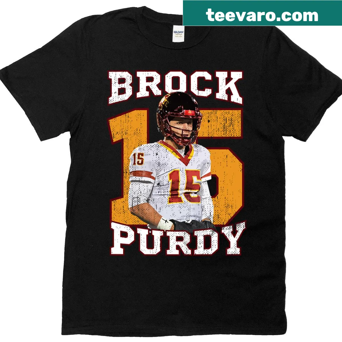 Brock Purdy T-shirt with the phrase Down N Purdy 13 — on a men's t-shirt