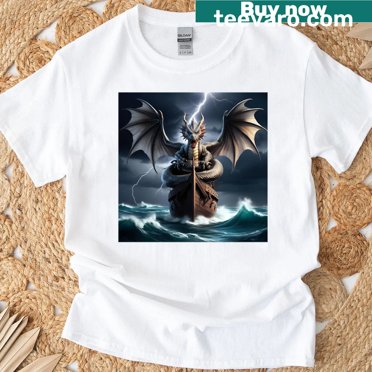Oversized T-shirt featuring a whimsical dragon graphic — on a men's t-shirt
