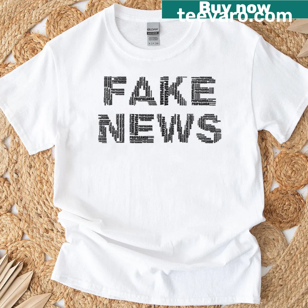 Bold typography Fake News T-shirt design — on a men's t-shirt