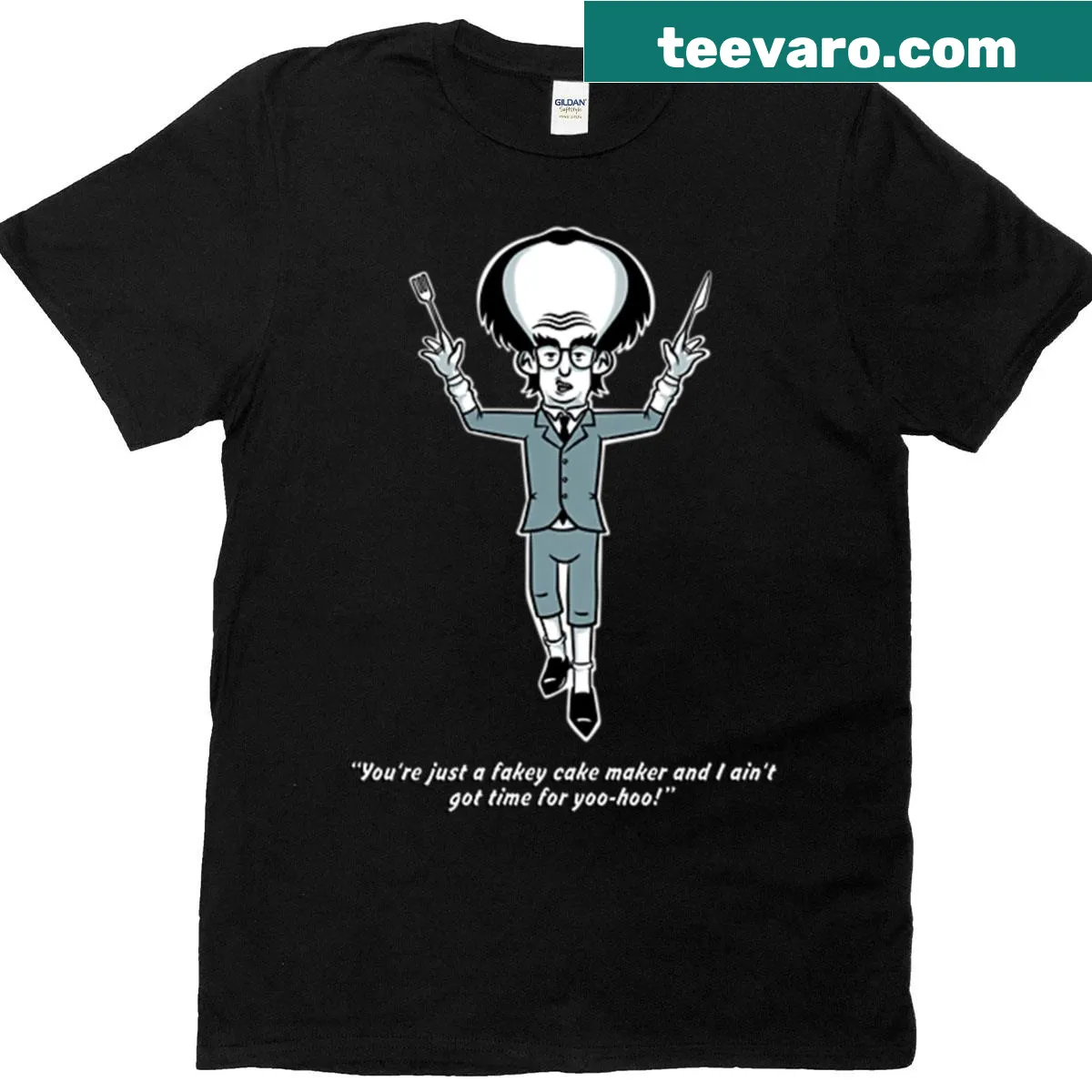 Oversized t-shirt featuring a whimsical cake graphic for bakers — on a men's t-shirt
