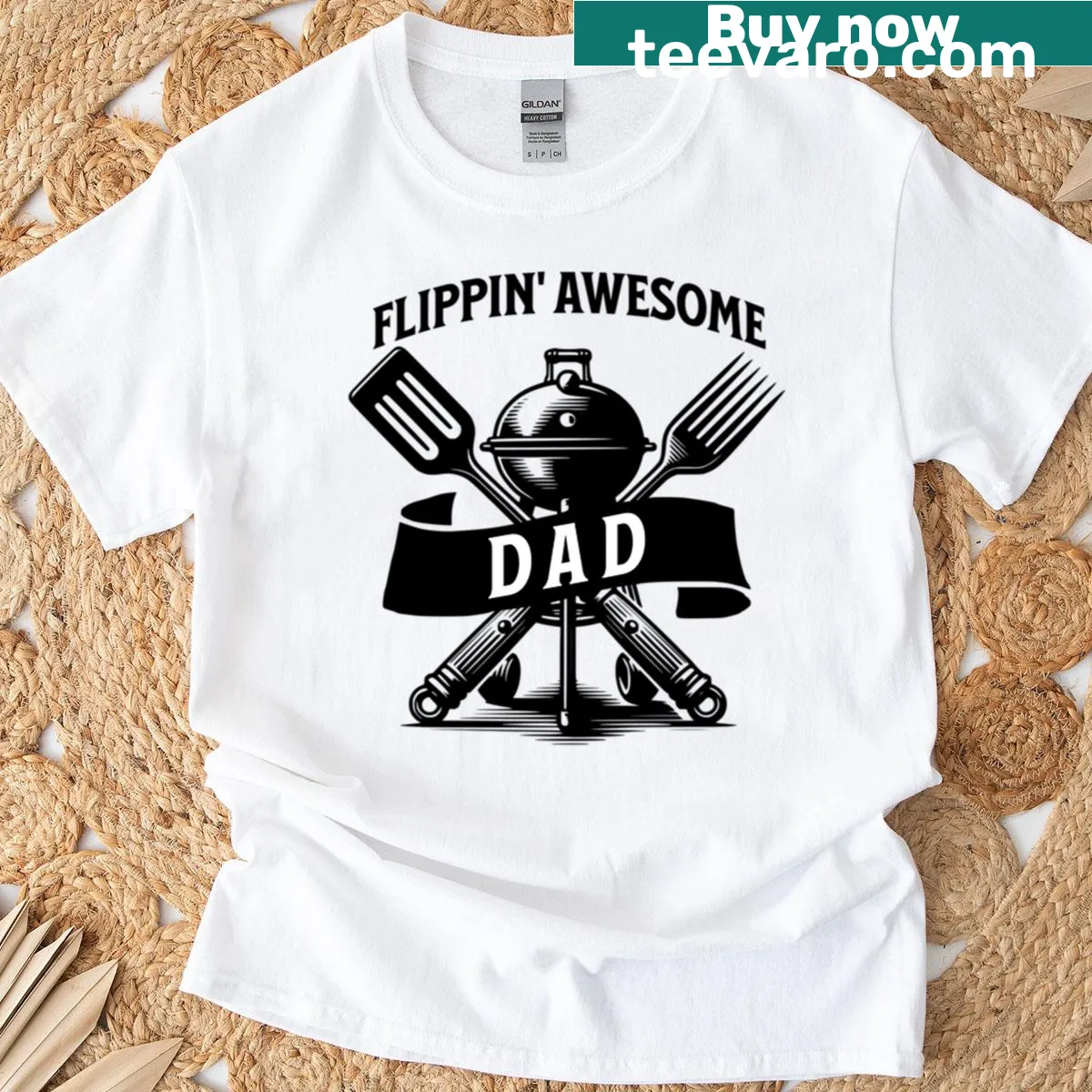 Oversized Dad t-shirt with humorous Flippin Awesome text — on a men's t-shirt