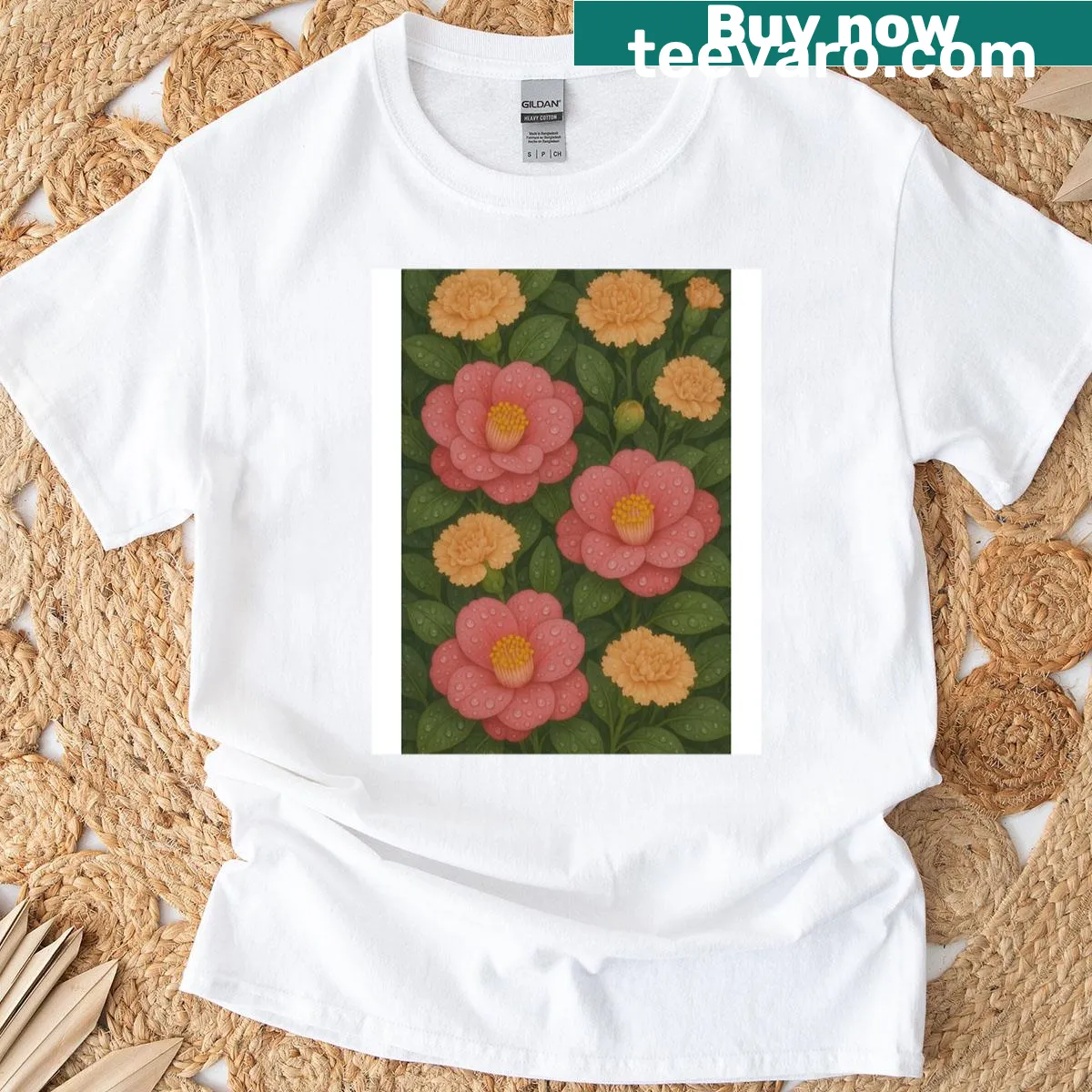 Graphic of flowers swaying in the rain on a T-shirt — on a men's t-shirt