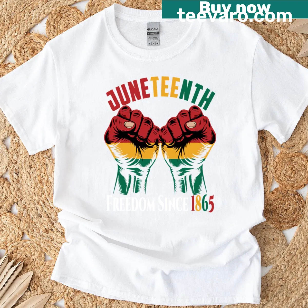 Illustration honoring Juneteenth and African American history on a T-shirt — on a men's t-shirt
