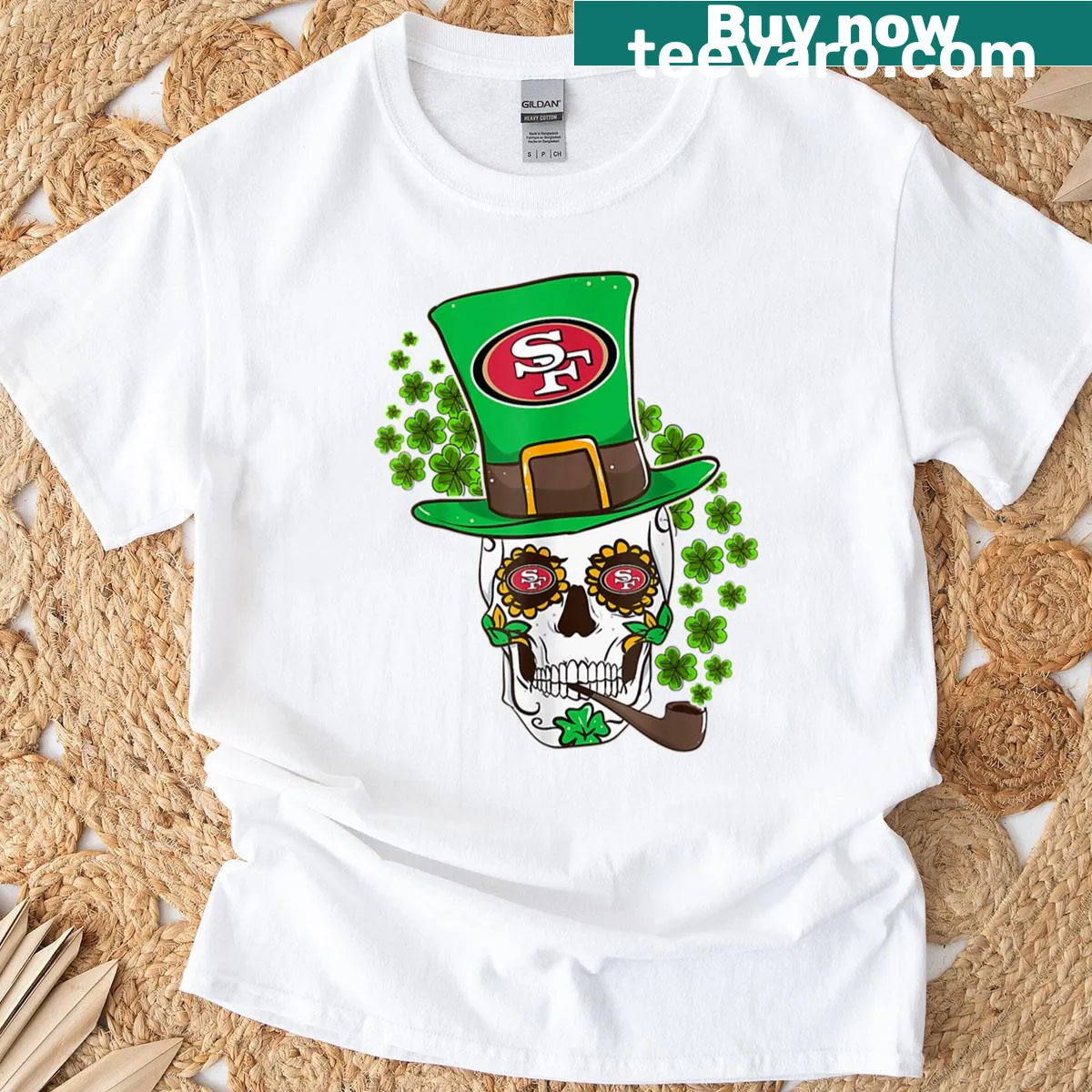 Funny St. Patricks Day shirt with an Irish skull and San Francisco 49ers theme — on a men's t-shirt