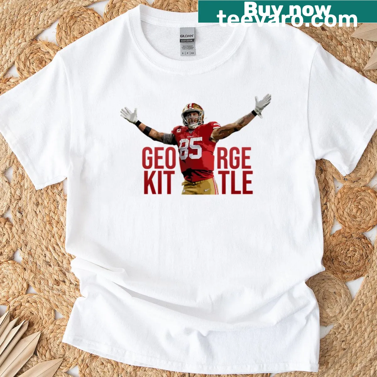 T-shirt featuring bold text of George Kittle's name. — on a men's t-shirt