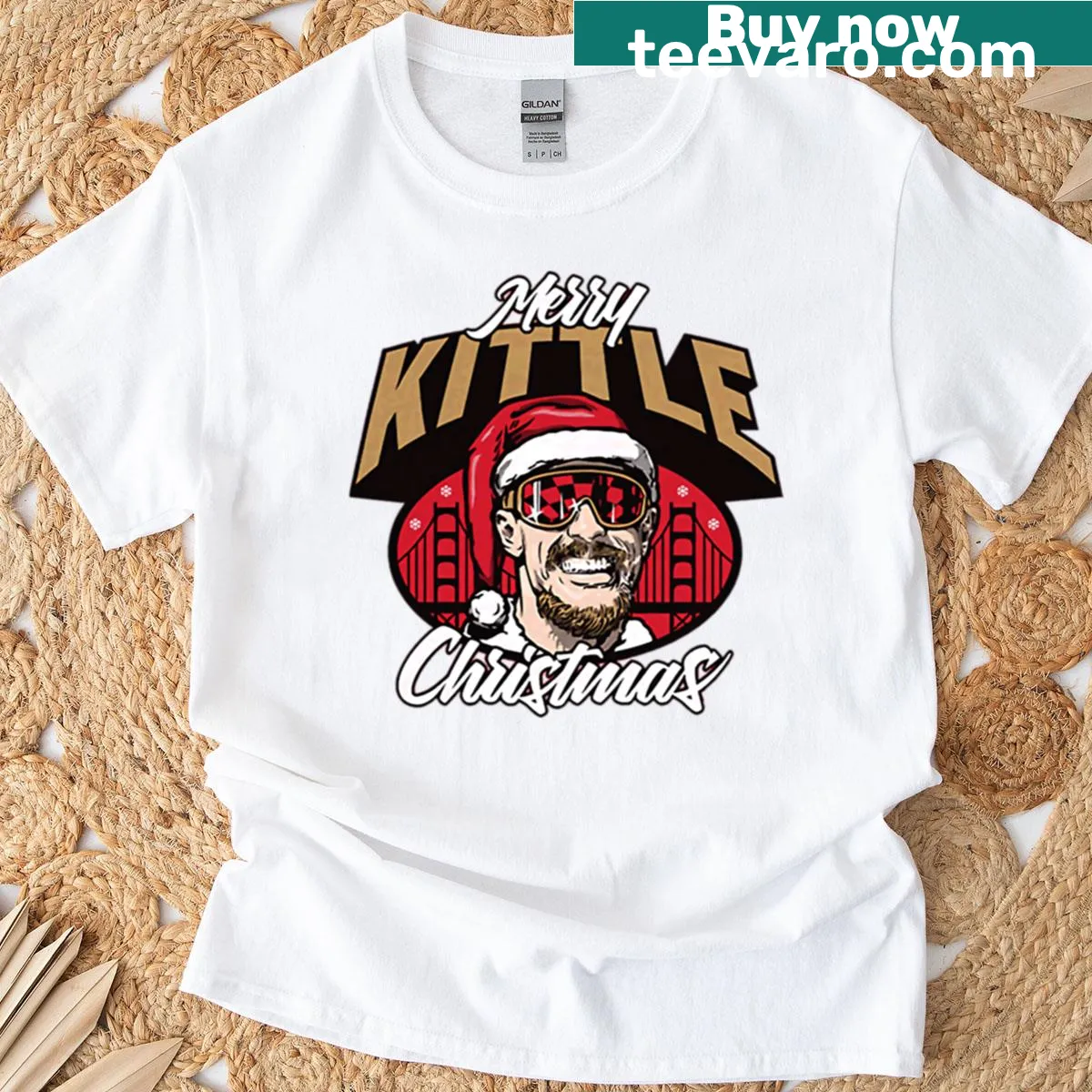 George Kittle Merry Christmas illustrated football T-shirt — on a men's t-shirt