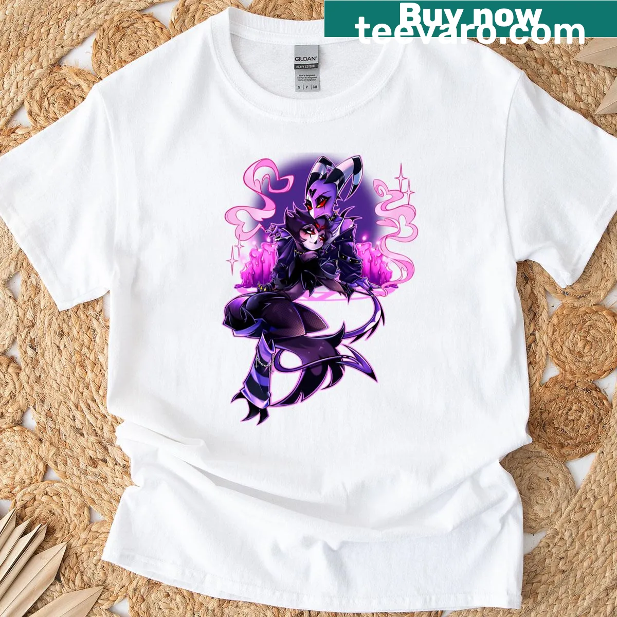 Gothic-themed T-shirt featuring striking illustration and dark aesthetics. — on a men's t-shirt