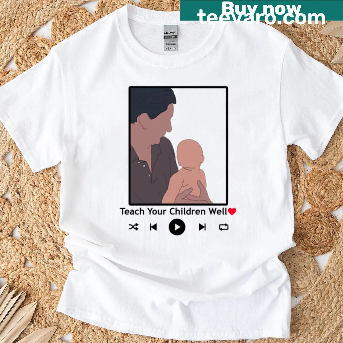 T-shirt with the phrase 'Teach Your Children Well' in classic typography. — on a men's t-shirt