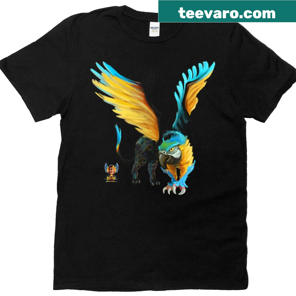Griffon Macaw Premium T-shirt with bird illustration — on a men's t-shirt