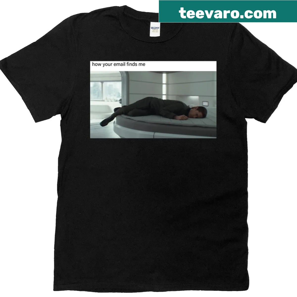Witty 'How Your Email Finds Me' T-shirt design — on a men's t-shirt