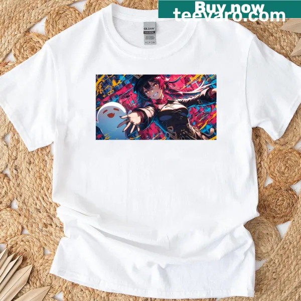 Gaming tee featuring Hu Tao from Genshin Impact and playful text