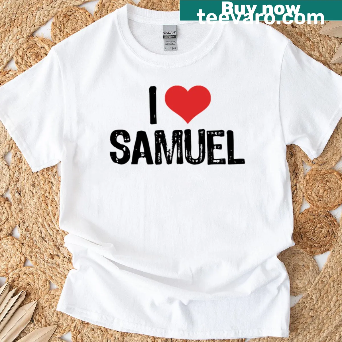 Active T-shirt with the phrase 'I Love Samuel' in friendly font — on a men's t-shirt
