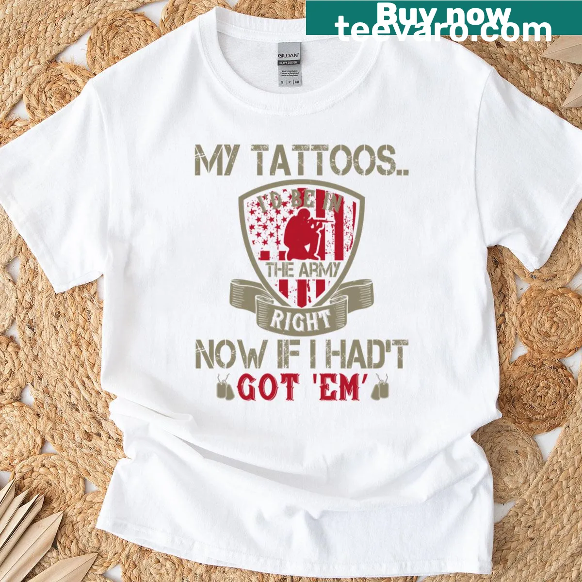 Oversized t-shirt with military-themed graphic — on a men's t-shirt