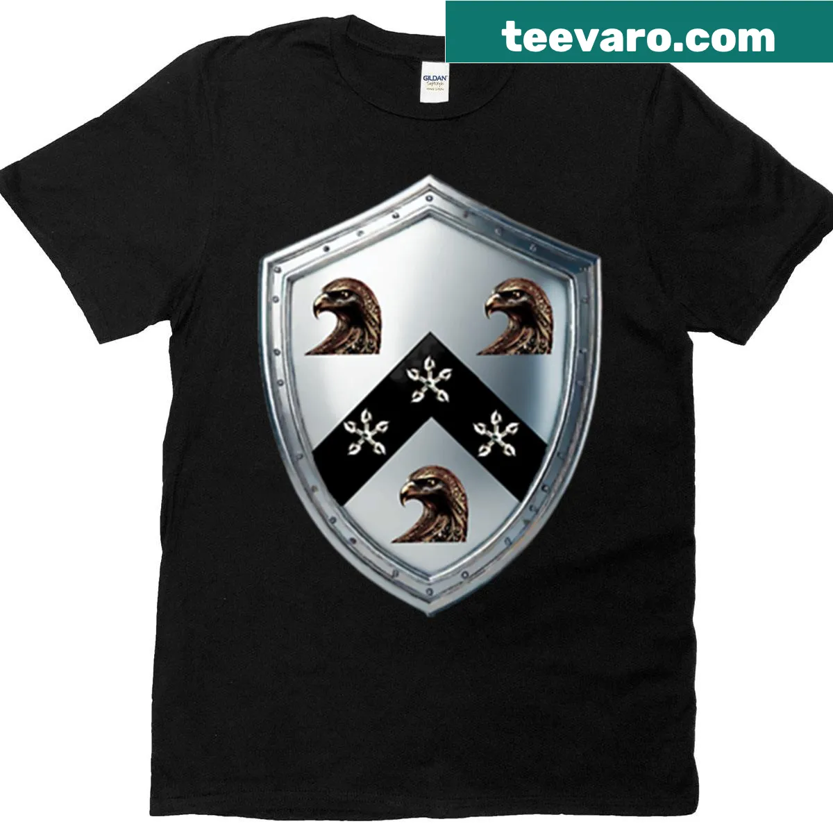 Jackson family shield T-shirt featuring an eagle and chevron design. — on a men's t-shirt