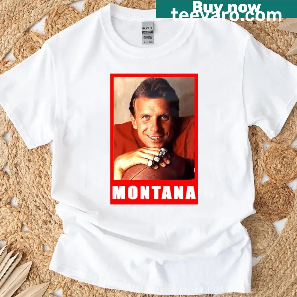 Vintage-style T-shirt featuring Joe Montana tribute graphic