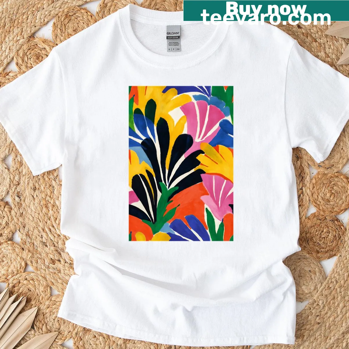 Illustrated T-shirt with geometric foliage design — on a men's t-shirt
