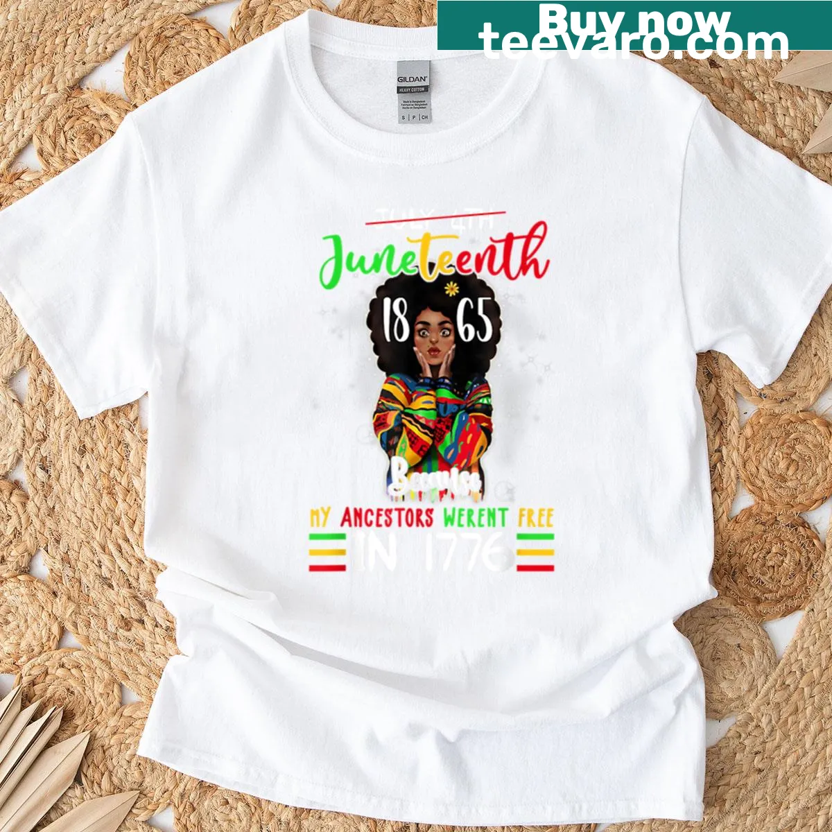 T-shirt featuring BLM message and Juneteenth design — on a men's t-shirt