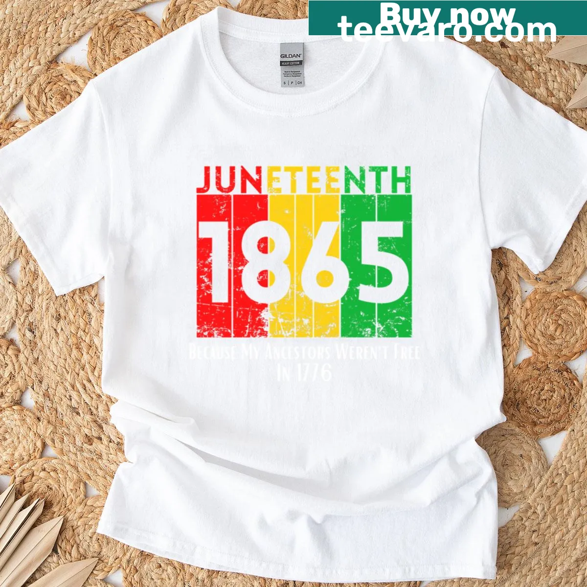 Illustration of African American flag on a proud Juneteenth t-shirt — on a men's t-shirt