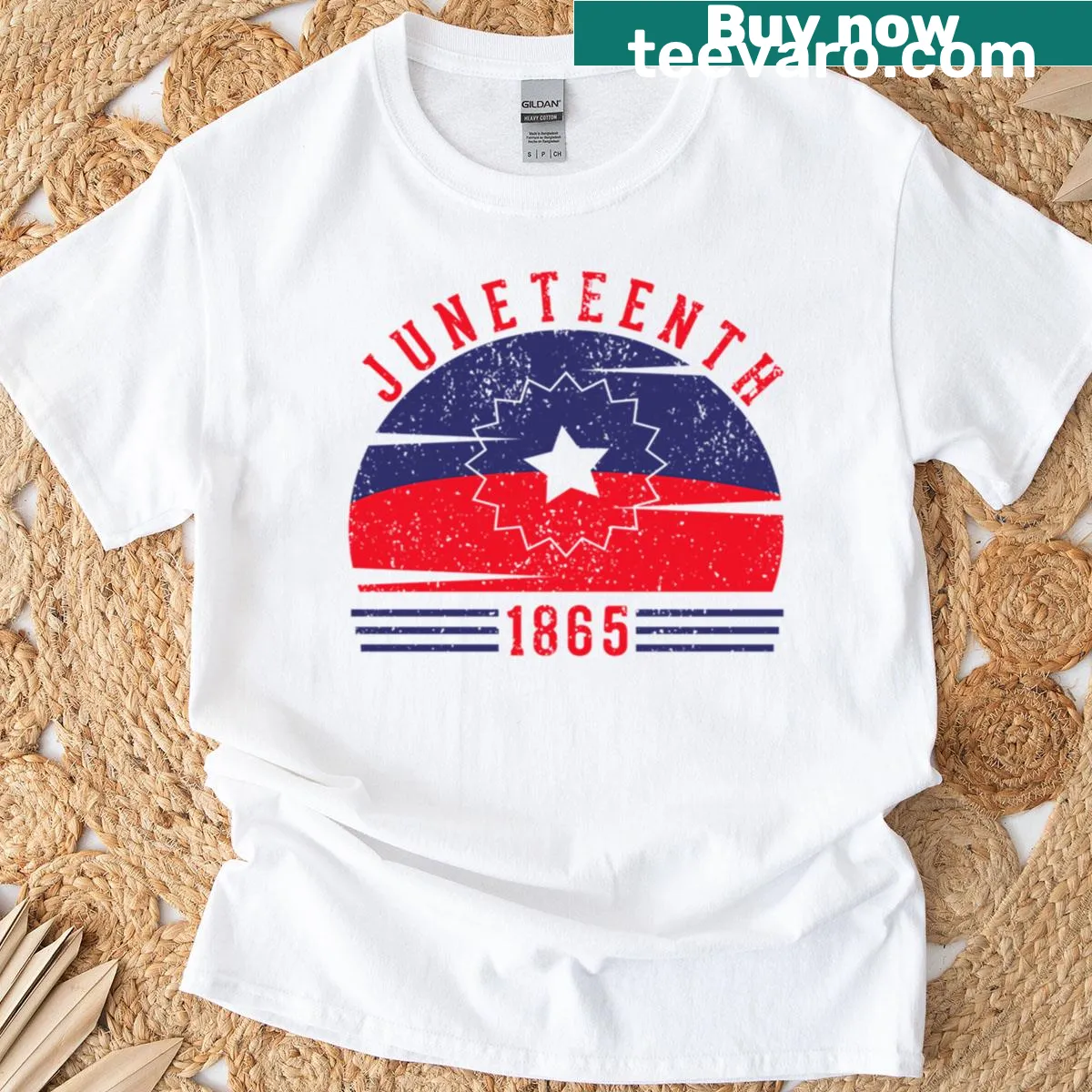 Vintage-style T-shirt featuring Juneteenth flag design — on a men's t-shirt