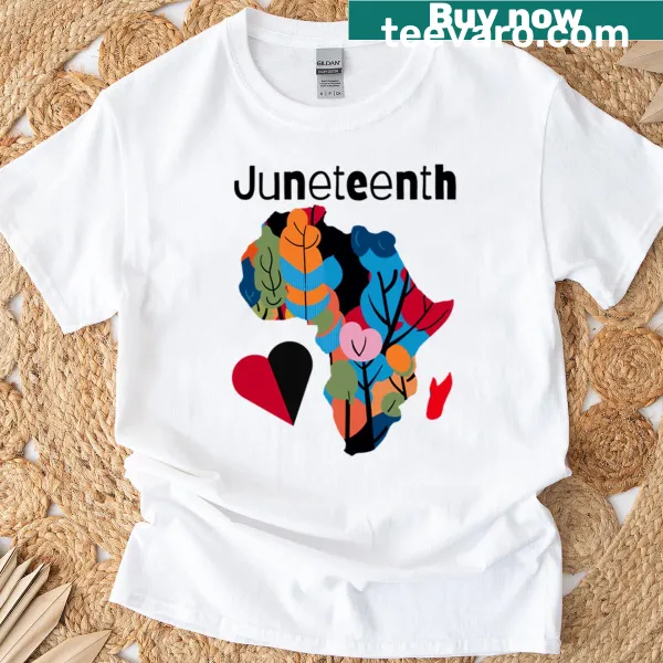 Juneteenth t-shirt featuring a heart and Africa illustration
