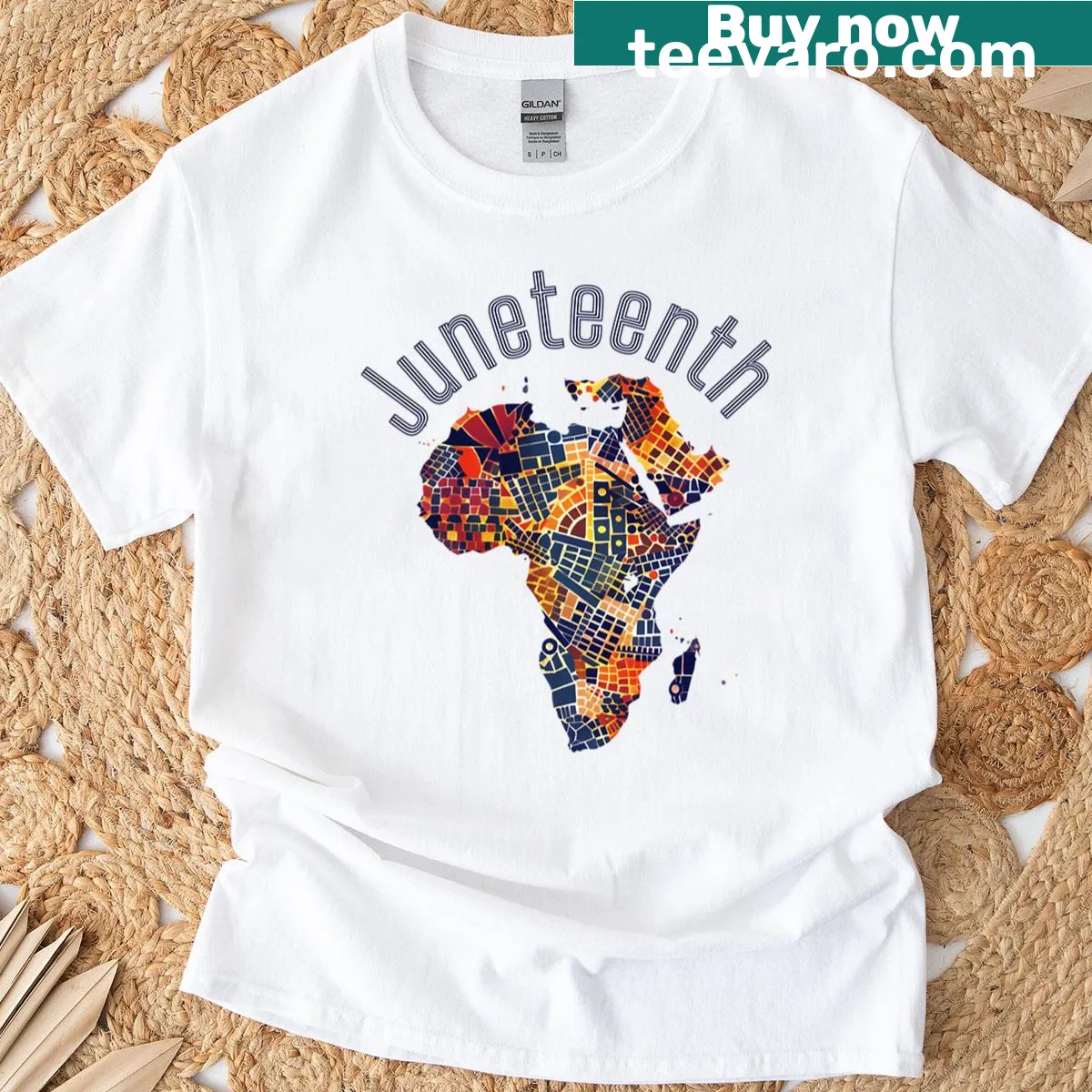 Mosaic puzzle design on Africa-themed Juneteenth t-shirt — on a men's t-shirt