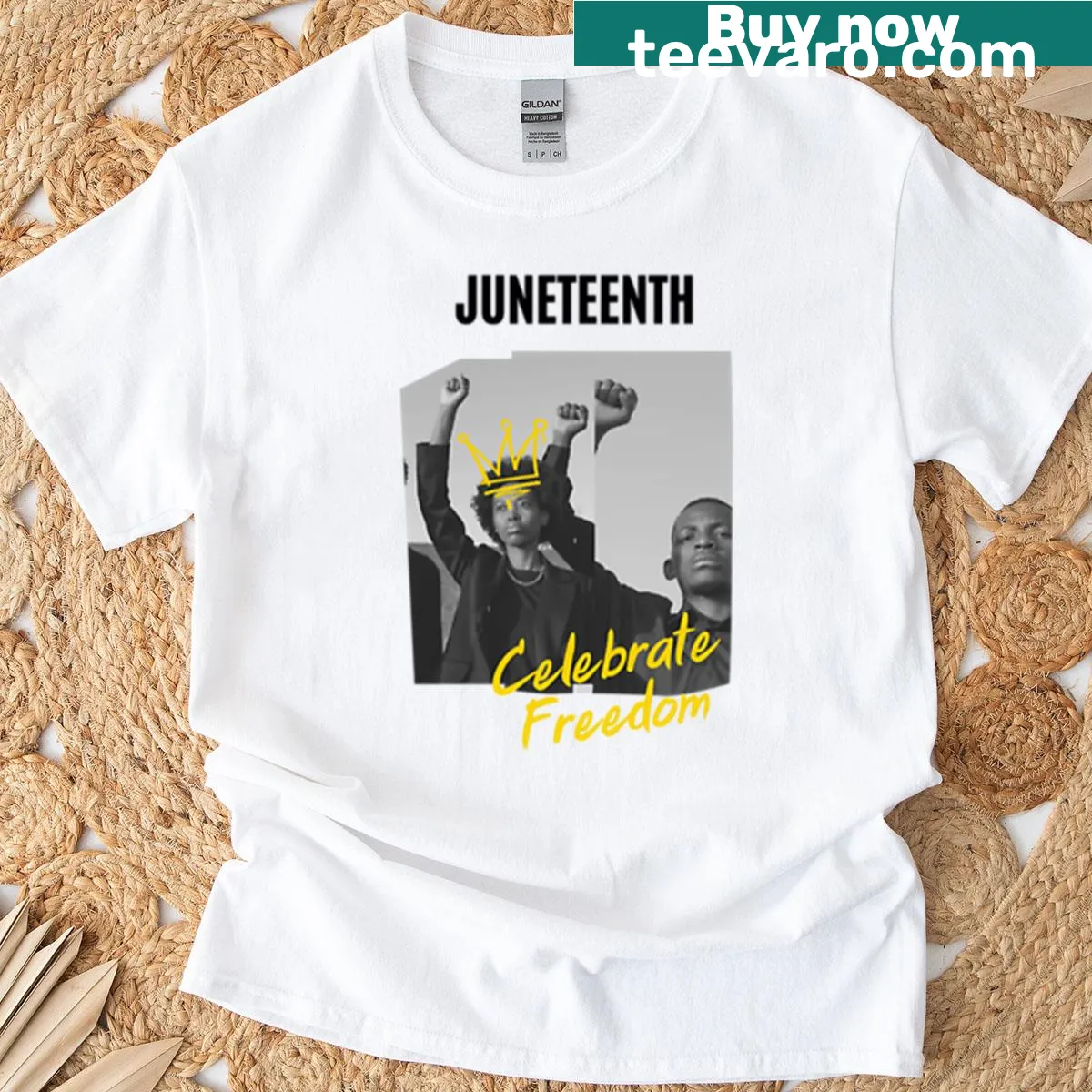Oversized T-shirt celebrating Juneteenth freedom message — on a men's t-shirt