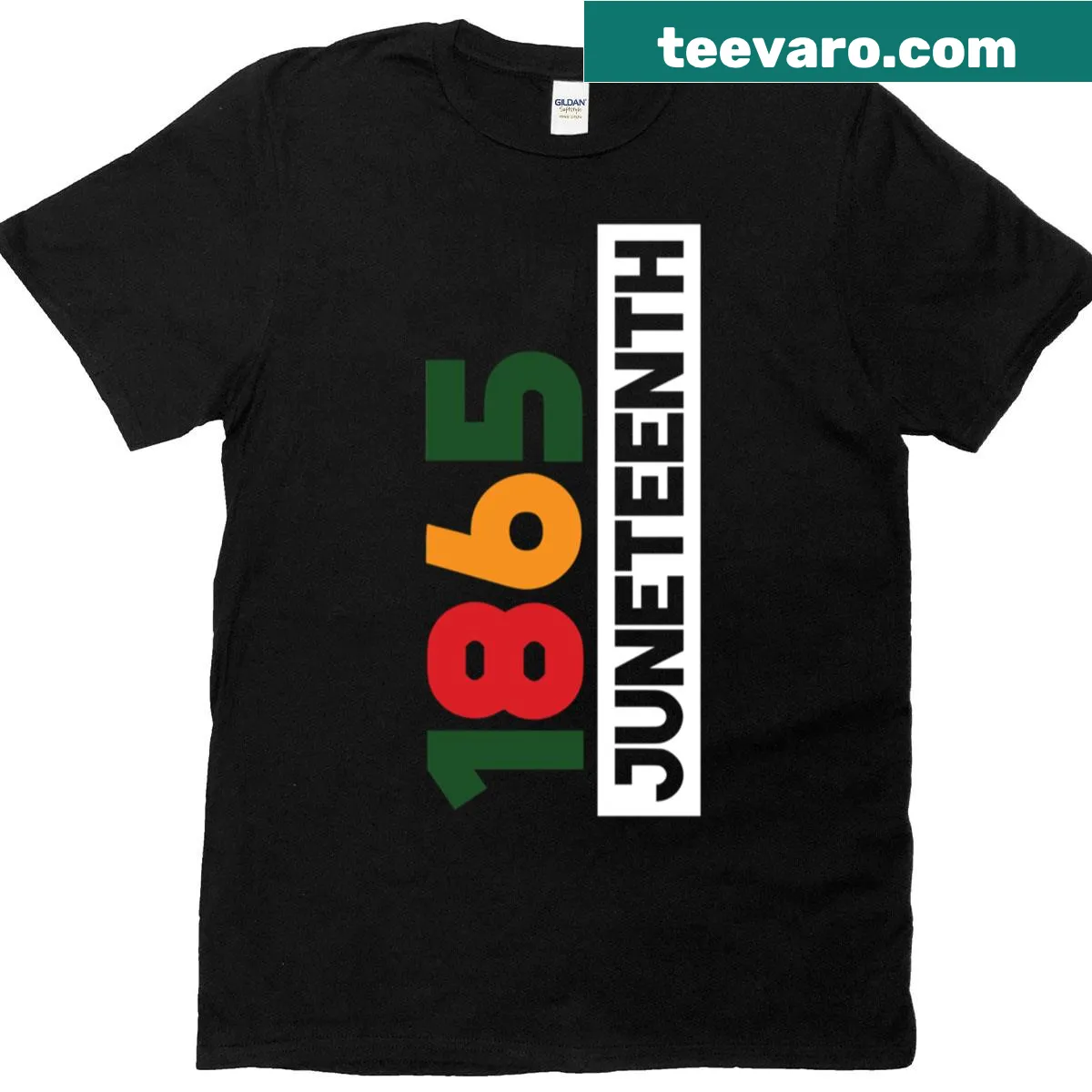 Juneteenth Day T-shirt with vertical design and significant date — on a men's t-shirt