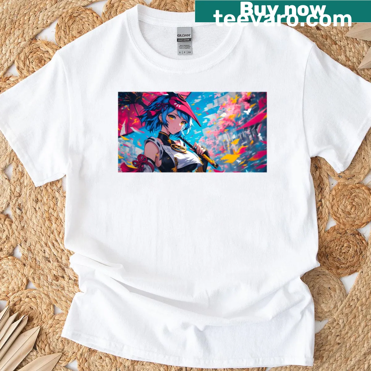 Genshin Impact Kujou Sara t-shirt featuring Electro Tengu Warrior design — on a men's t-shirt