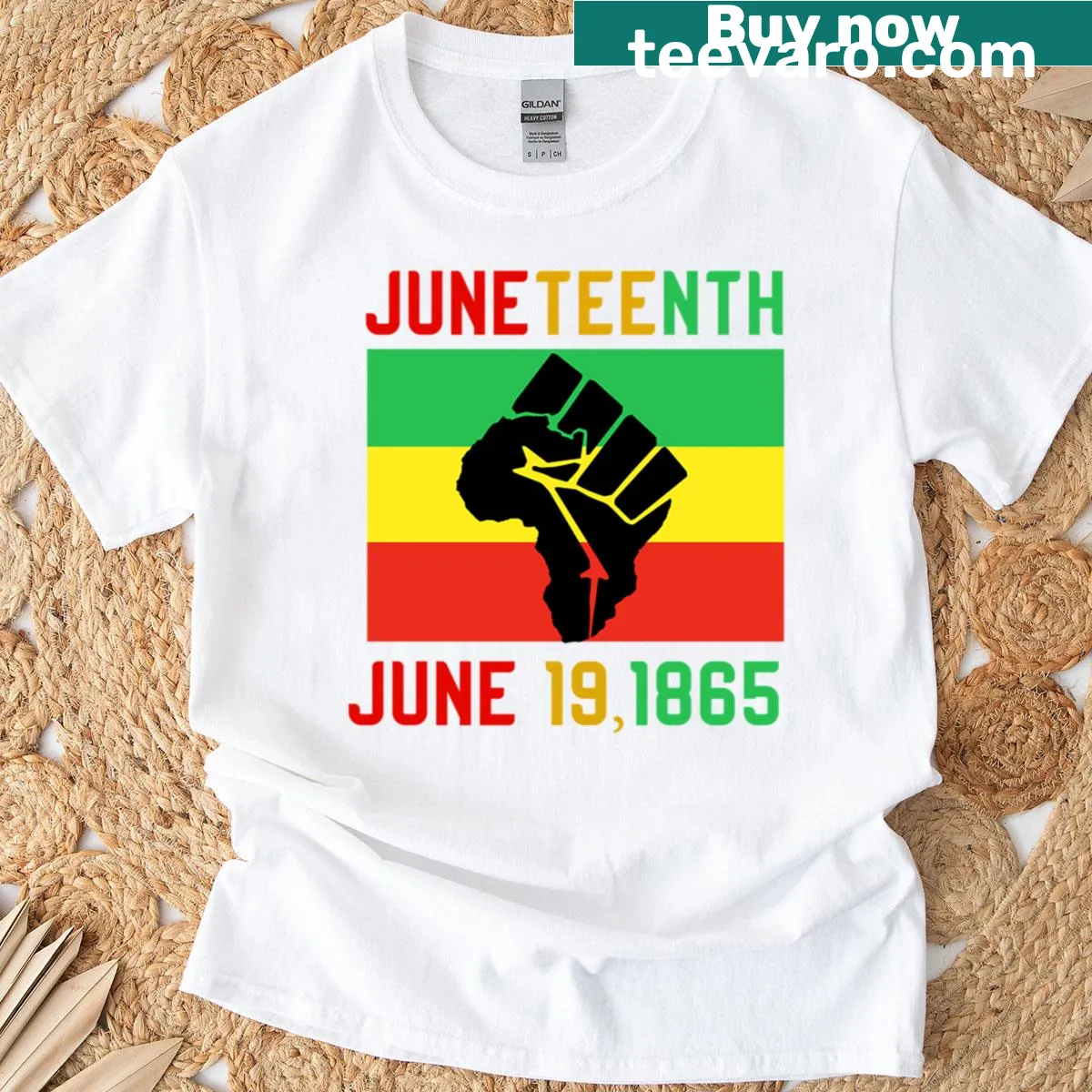 Oversized Juneteenth T-shirt with celebratory design — on a men's t-shirt