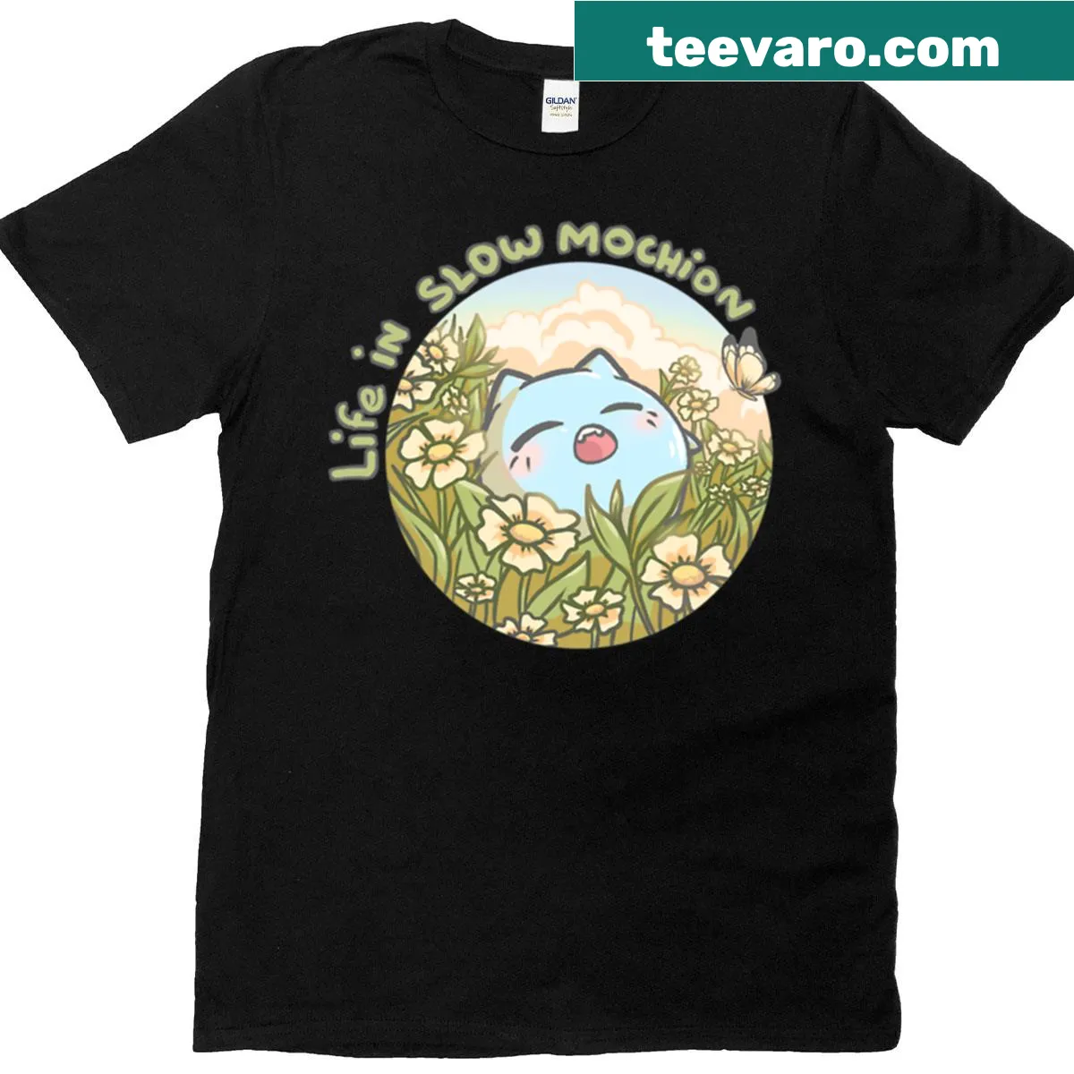 T-shirt featuring the phrase 'Life In Slow Mochion' design — on a men's t-shirt