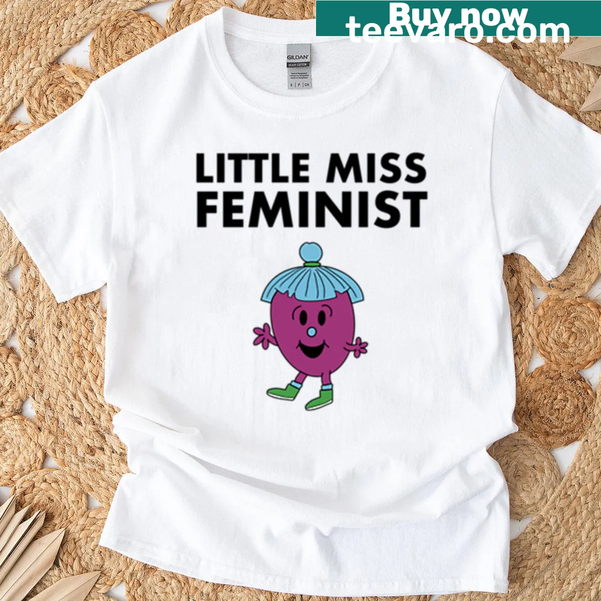 Cute cartoon t-shirt design with 'Little Miss Feminist' phrase — on a men's t-shirt