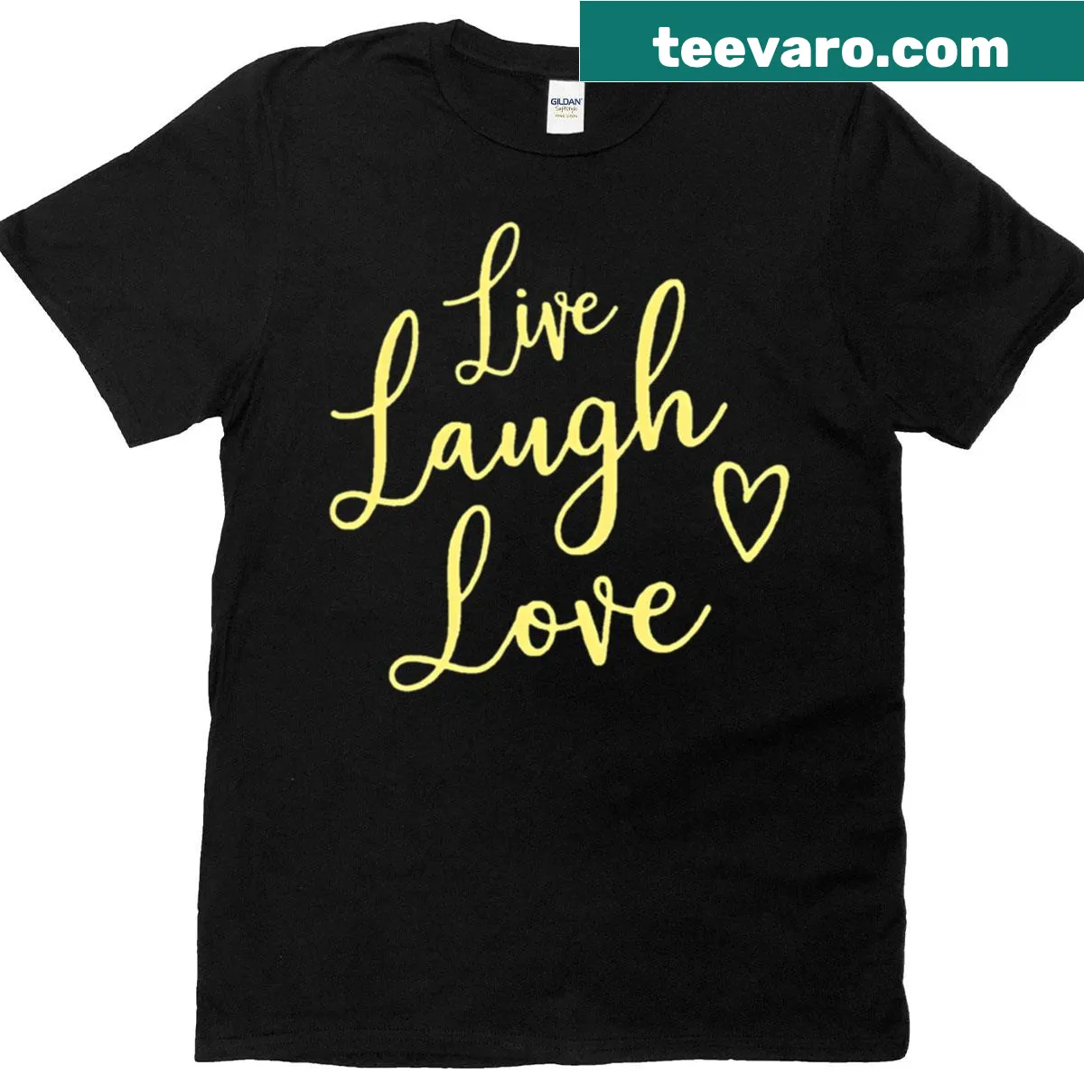 T-shirt featuring the uplifting phrase 'Live Laugh And Love' in warm typography — on a men's t-shirt