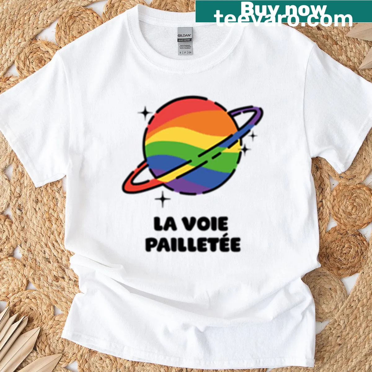 T-shirt showcasing a bold logo design in various colors — on a men's t-shirt