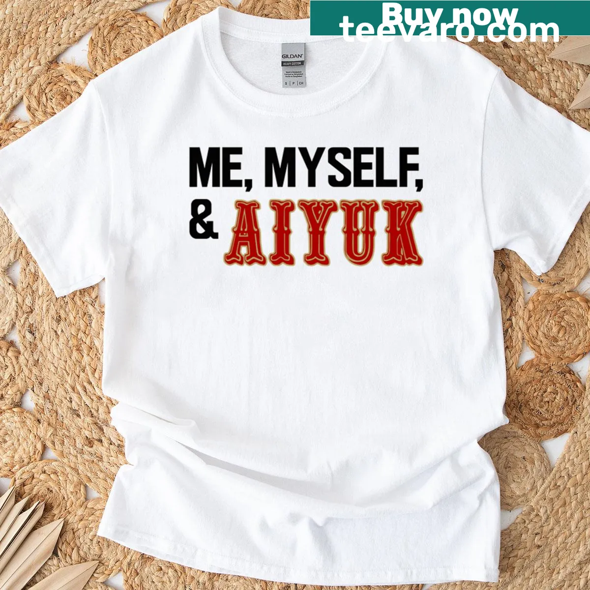 Bold T-shirt celebrating Aiyuk and the 49ers with a fun slogan. — on a men's t-shirt