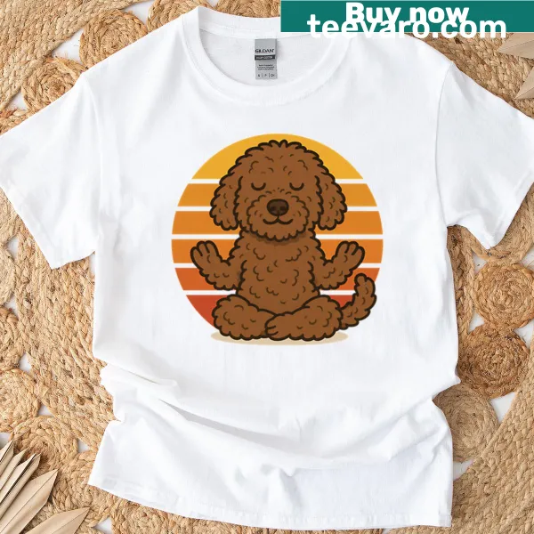 Watercolor T-shirt featuring a meditative water dog at sunset.
