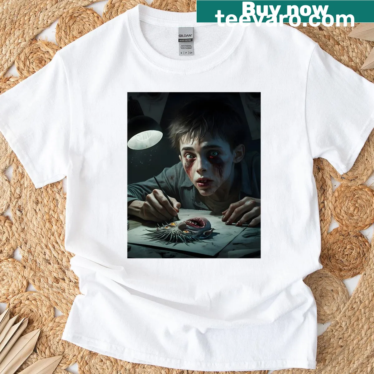 Playful graphic t-shirt featuring a monster in the making — on a men's t-shirt
