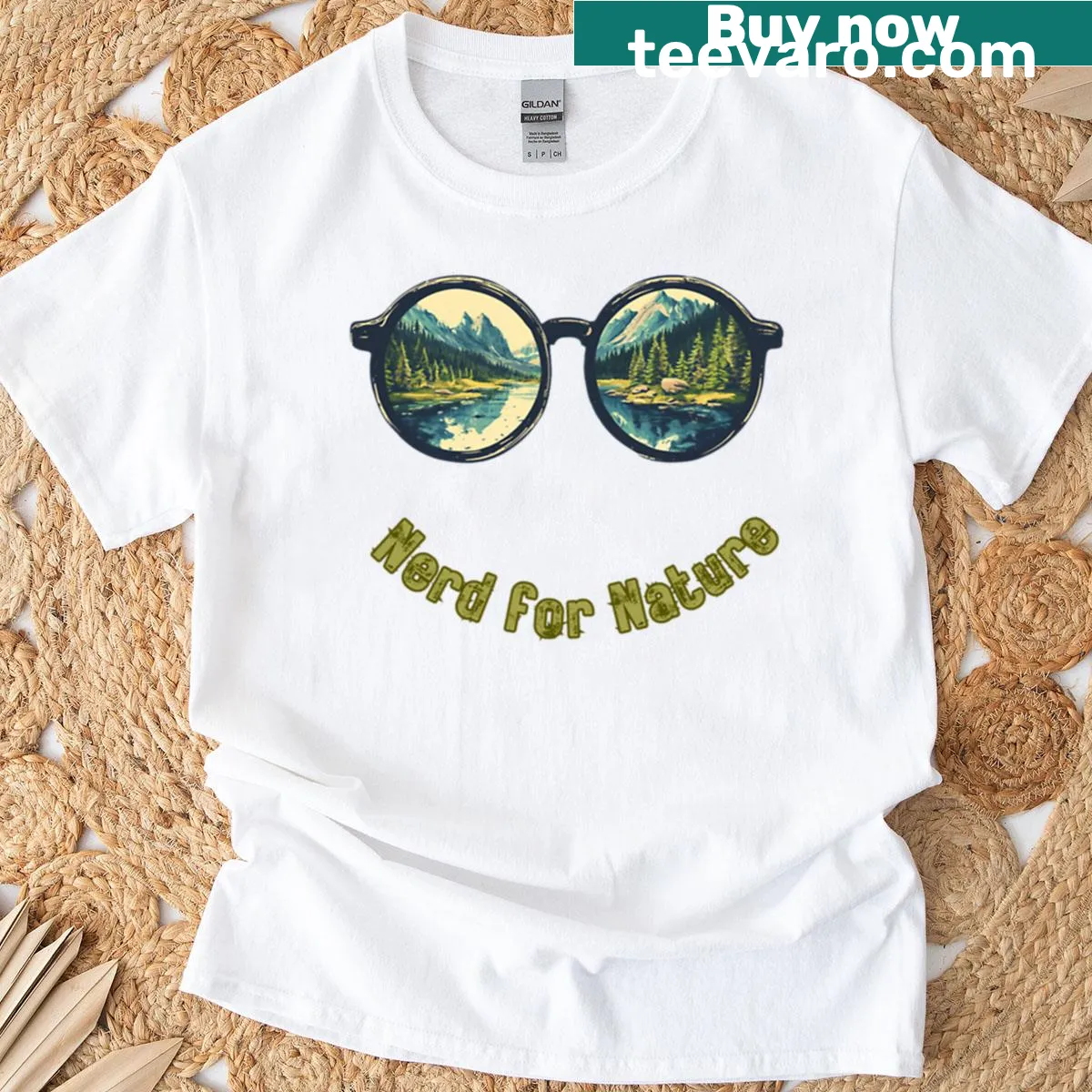 Playful T-shirt with the phrase 'Nerd For Nature' in fun typography — on a men's t-shirt