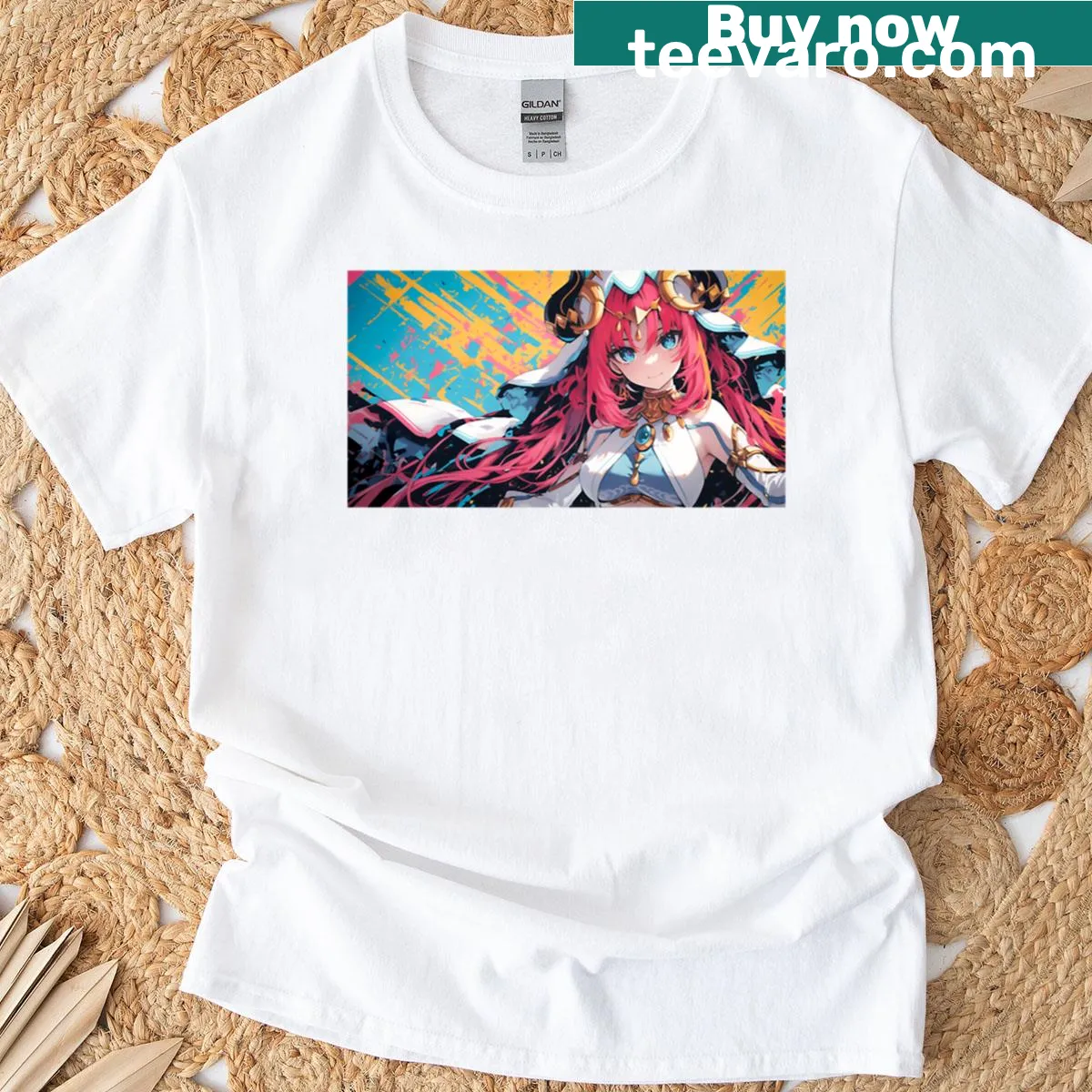 Illustration of Nilou from Genshin Impact in a graceful dance — on a men's t-shirt