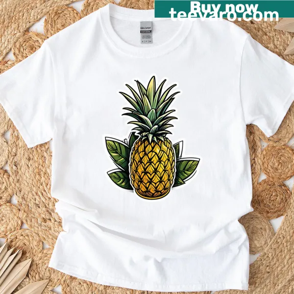 Graphic of a pineapple sticker on a T-shirt