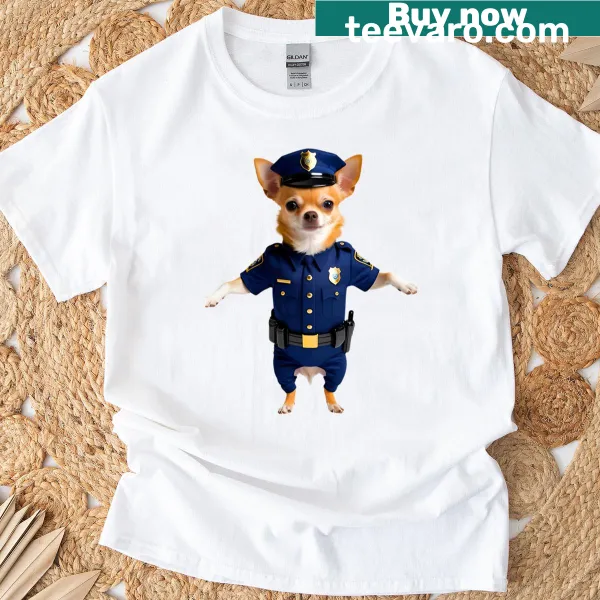 Funny illustration of a police officer Chihuahua on a t-shirt