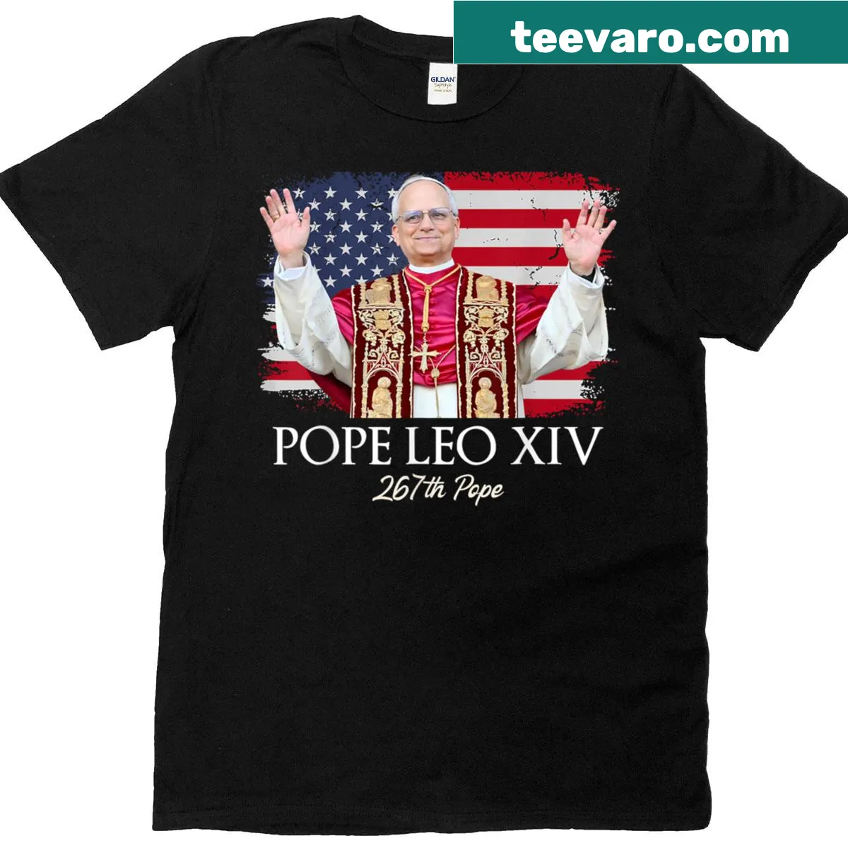 T-shirt celebrating Pope Leo XIV, the first American pope — on a men's t-shirt