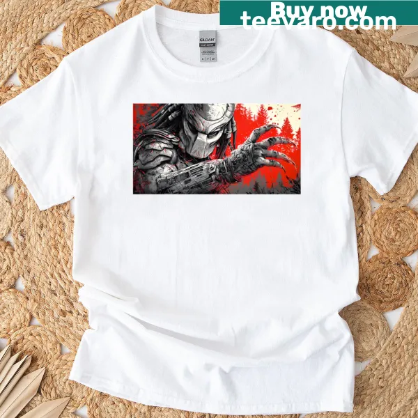 Illustration of Predator Yautja jungle hunter on a t-shirt