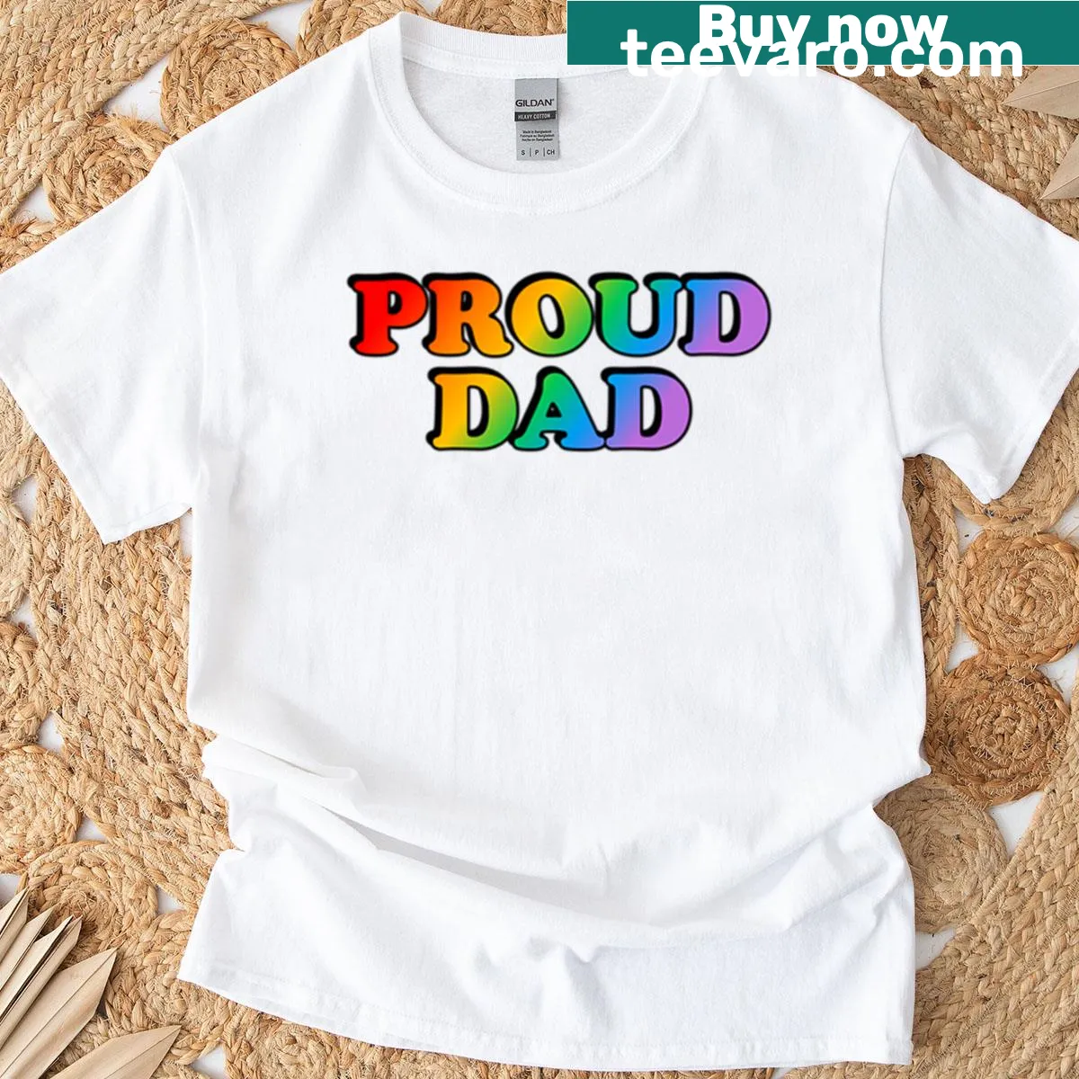 T-shirt featuring bold text proclaiming 'Proud Dad' — on a men's t-shirt