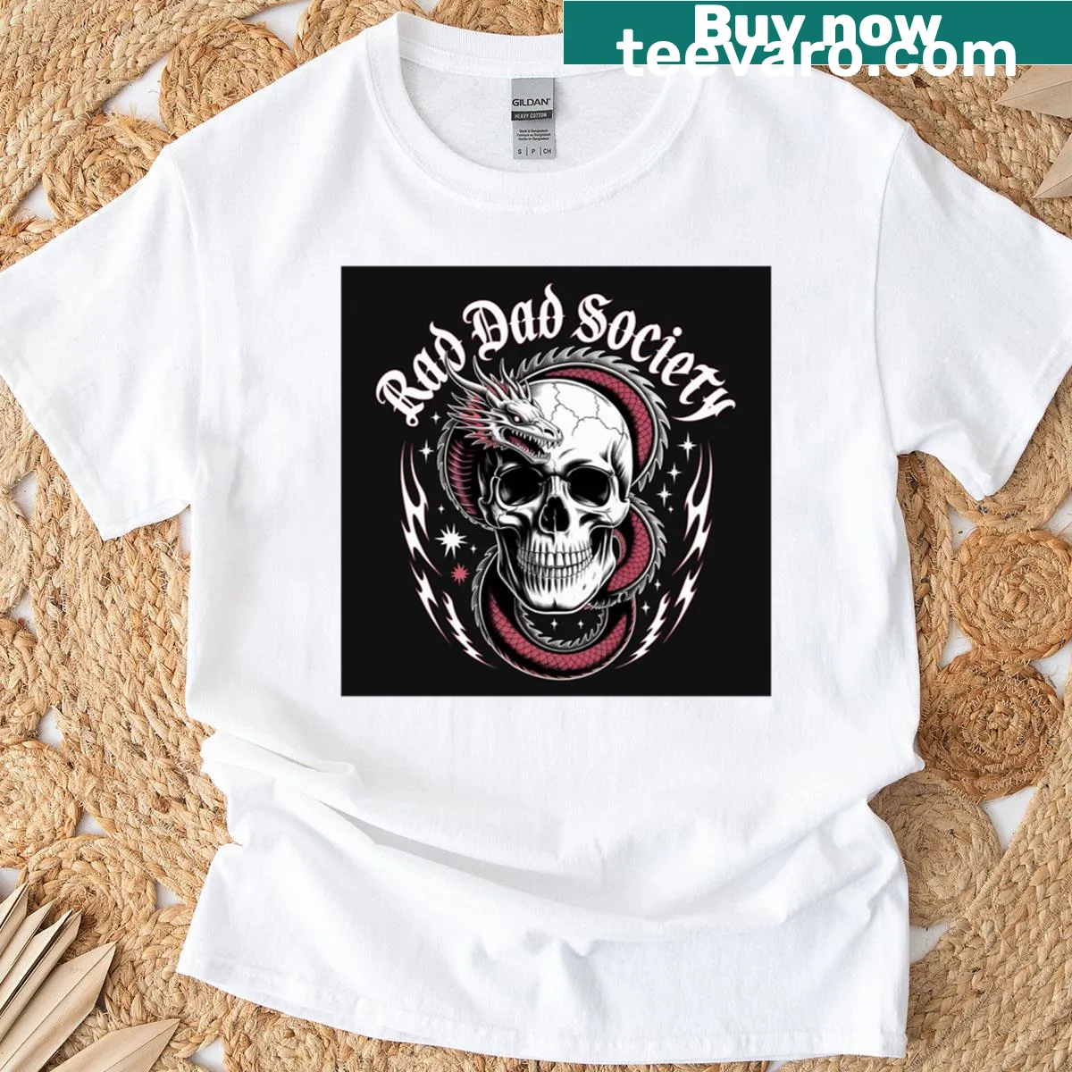 Exclusive Rad Dad Society t-shirt with bold typography — on a men's t-shirt