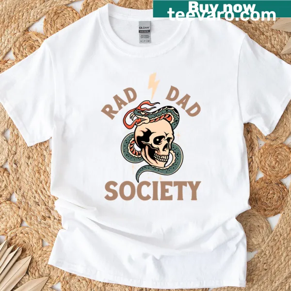 T-shirt celebrating Rad Dad Society with bold typography